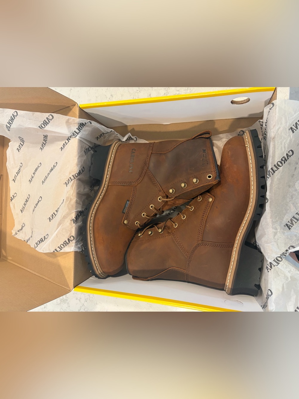 BRAND NEW Carolina Men's Brown Leather Lace-Up Work Boots with Lug Outsole